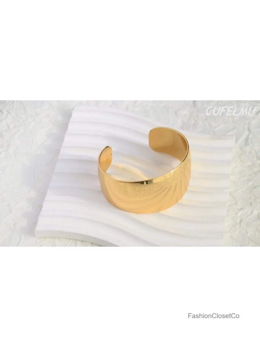Gold Plated Hammered Open Wide Cuff Bangle Bracelet for Women Smooth Polished